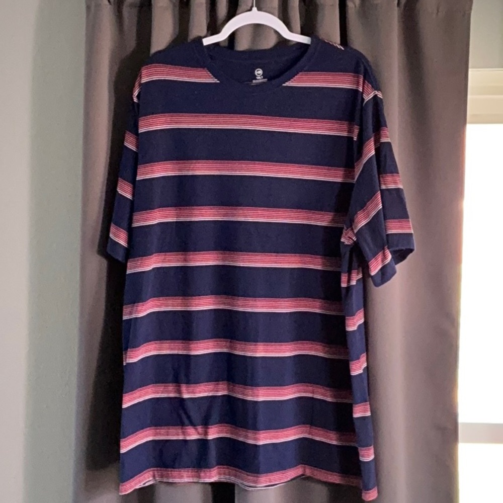 Navy and Red Striped Men's Shirt